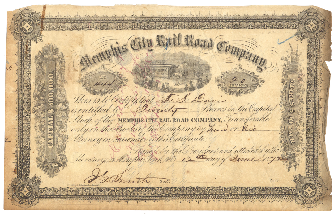 Memphis City Rail Road Company Stock Certificate