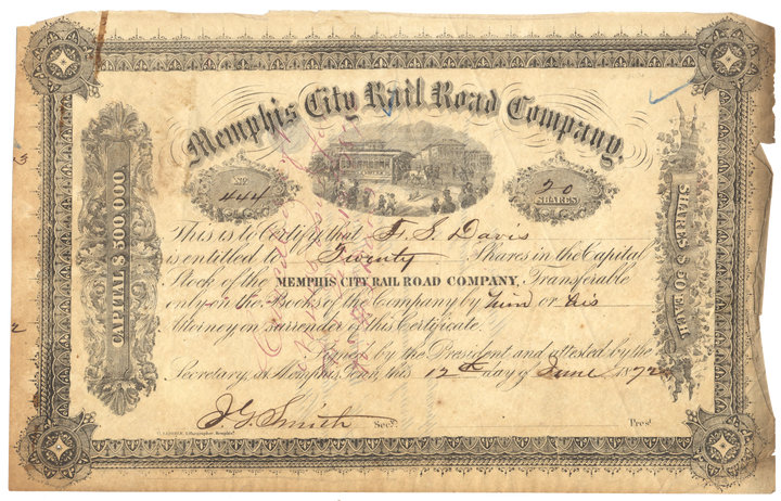 Memphis City Rail Road Company Stock Certificate