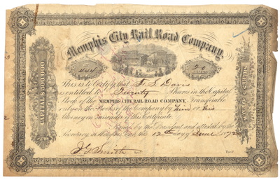 Memphis City Rail Road Company Stock Certificate