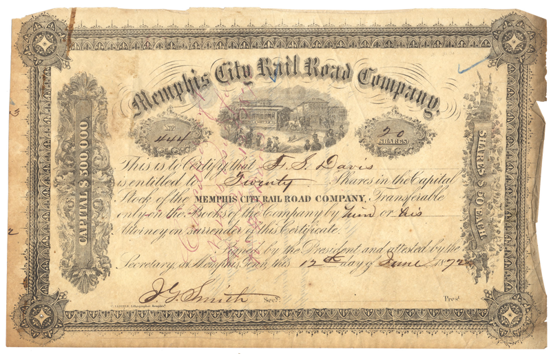 Memphis City Rail Road Company Stock Certificate