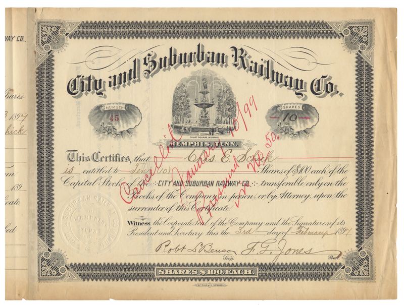 City and Suburban Railway Co. Stock Certificate