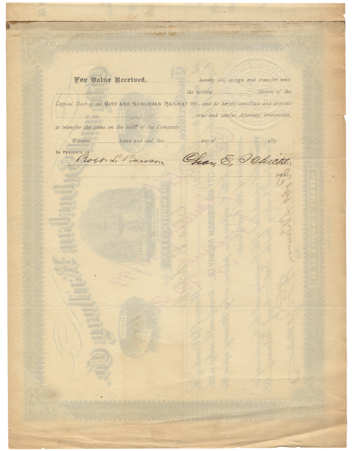 City and Suburban Railway Co. Stock Certificate