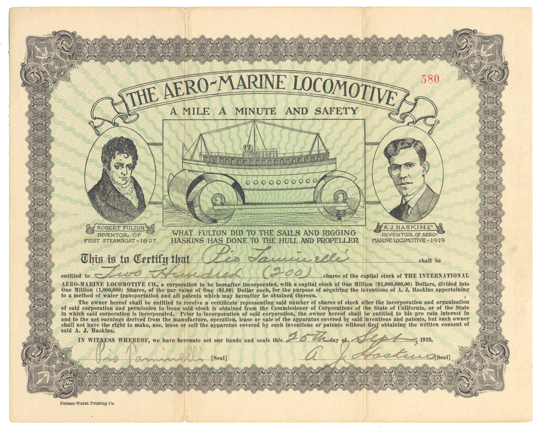 International Aero-Marine Locomotive Co. Stock Certificate