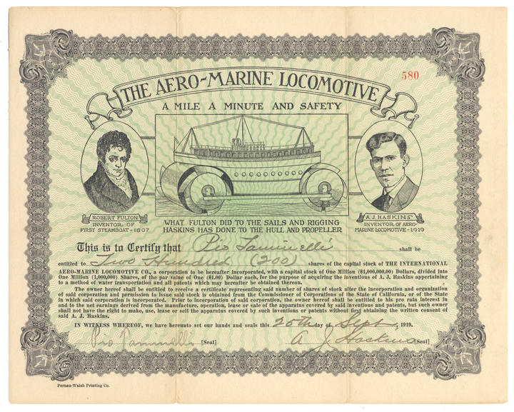 International Aero-Marine Locomotive Co. Stock Certificate