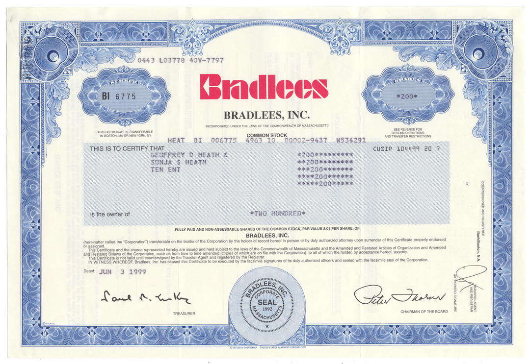 Bradlees, Inc. Stock Certificate