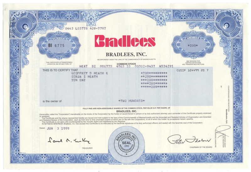 Bradlees, Inc. Stock Certificate