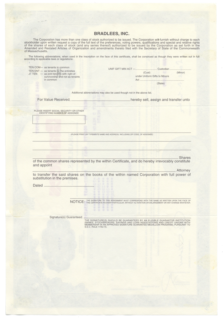 Bradlees, Inc. Stock Certificate