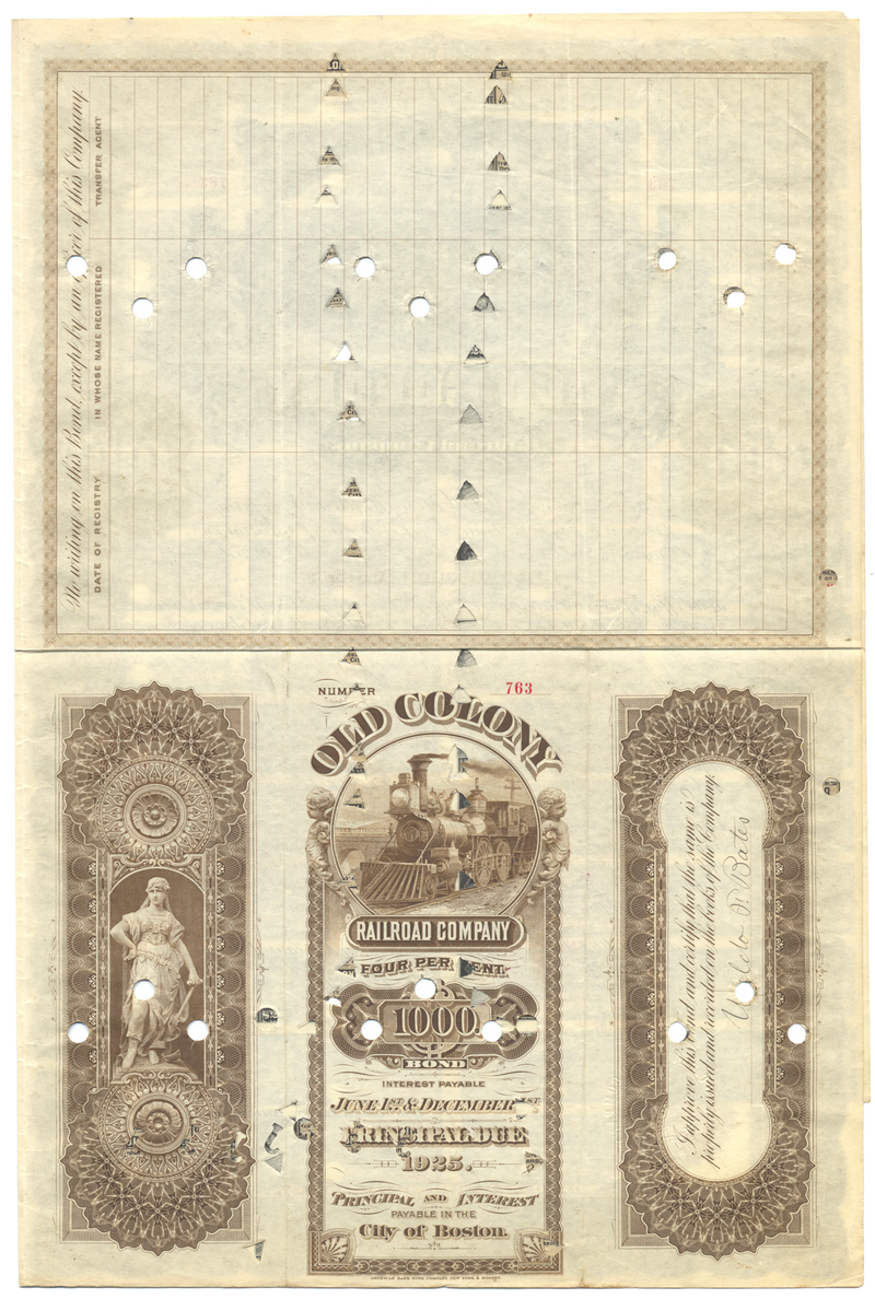 Old Colony Railroad Company Bond Certificate