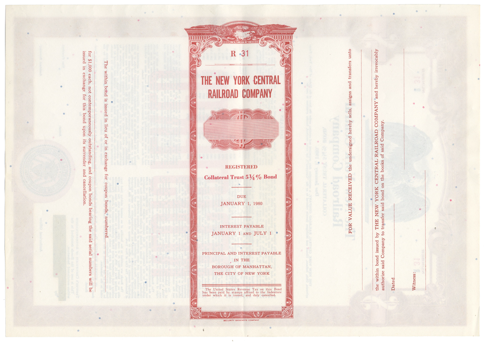 New York Central Railroad Company Bond Certificate