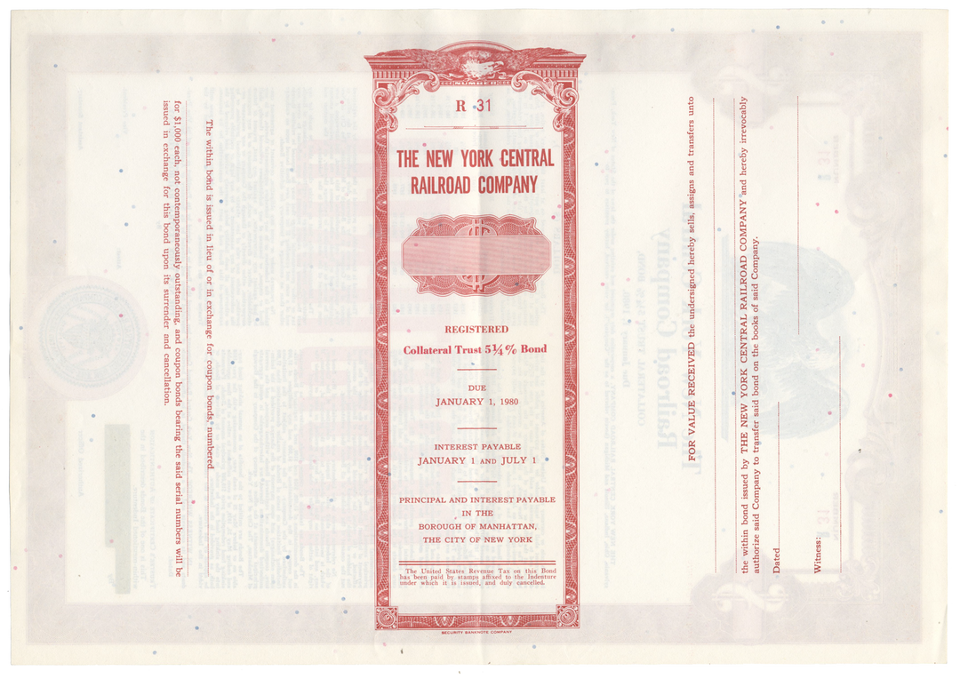 New York Central Railroad Company Bond Certificate