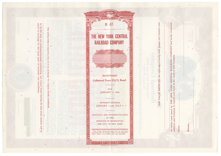 New York Central Railroad Company Bond Certificate