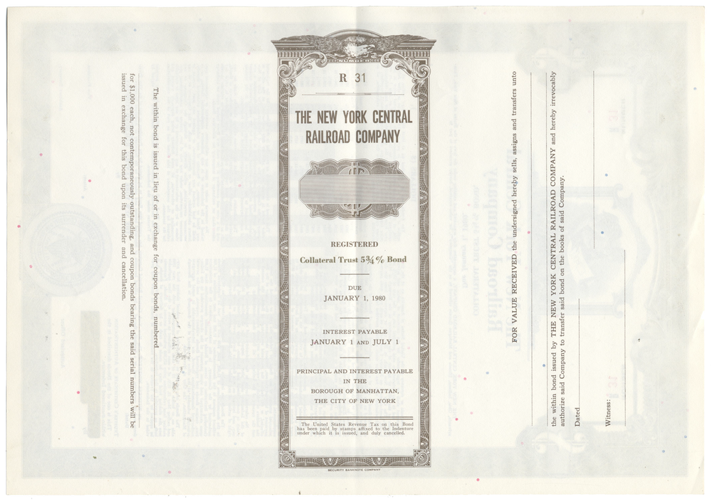 New York Central Railroad Company Bond Certificate