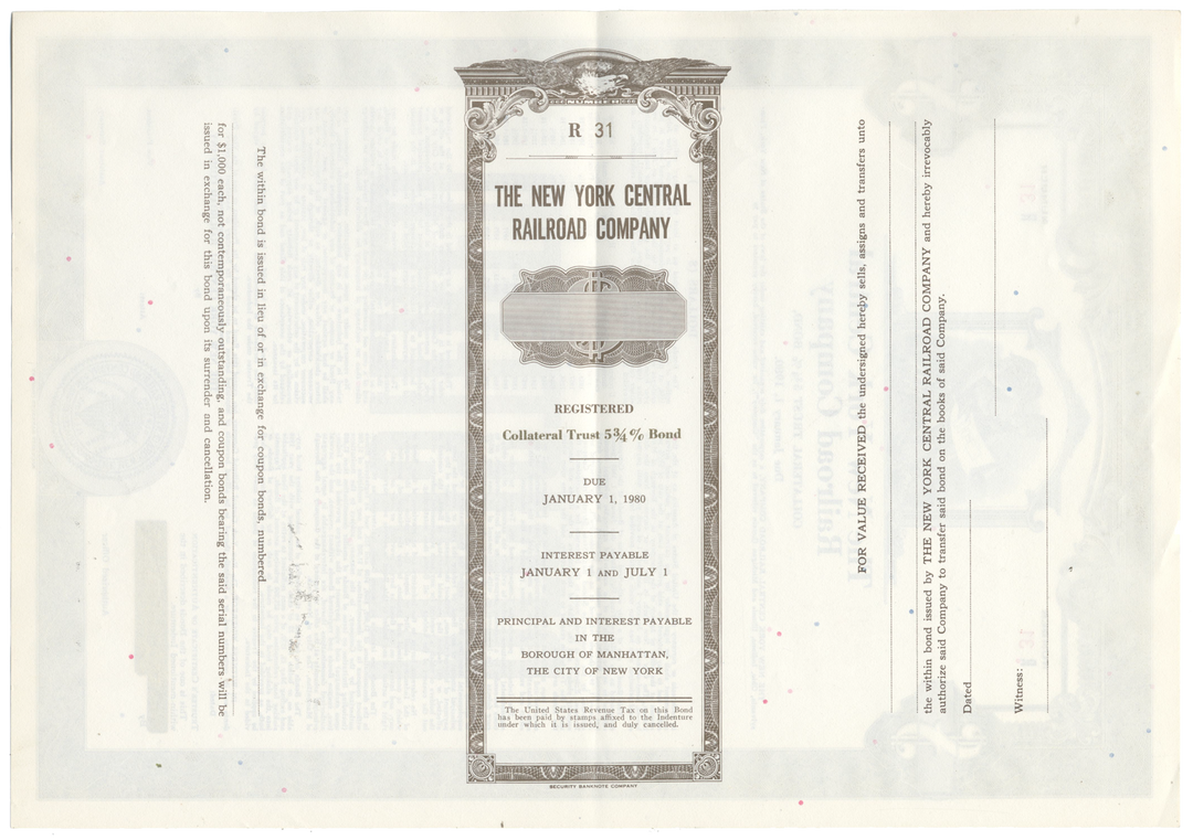 New York Central Railroad Company Bond Certificate