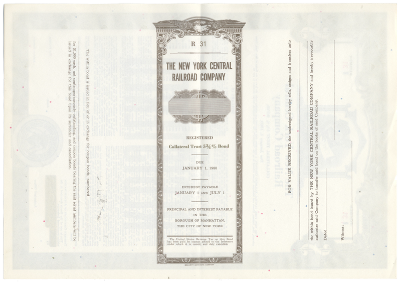 New York Central Railroad Company Bond Certificate