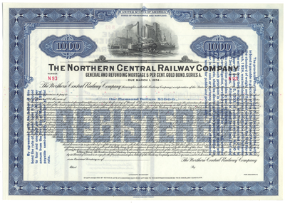Northern Central Railway Company Bond Certificate