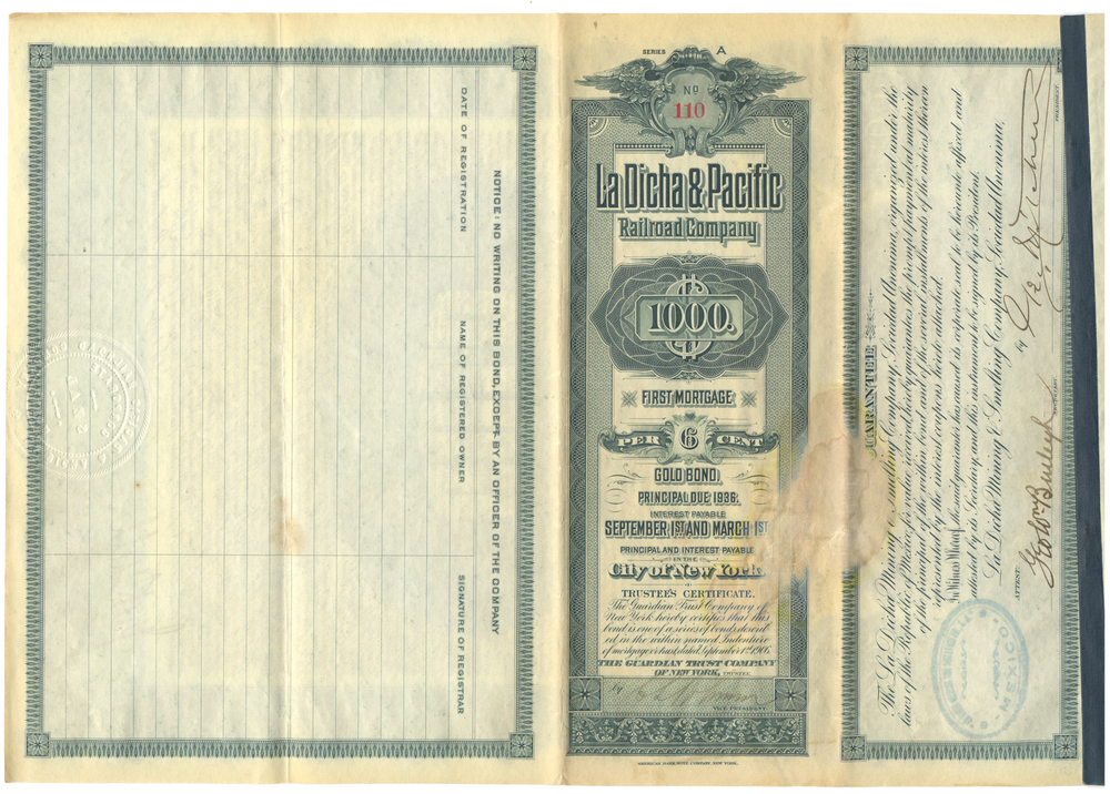 La Dicha & Pacific Railroad Company Bond Certificate