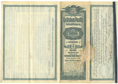 La Dicha & Pacific Railroad Company Bond Certificate