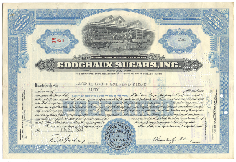 Godchaux Sugars, Inc. Stock Certificate