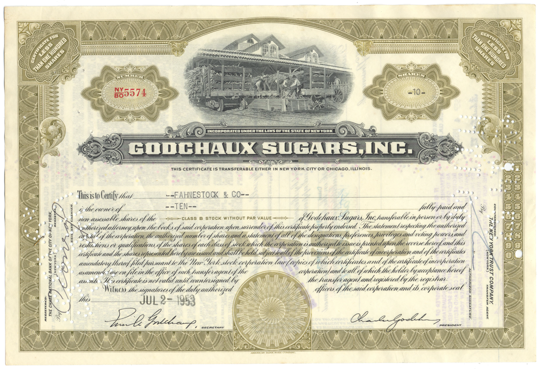 Godchaux Sugars, Inc. Stock Certificate