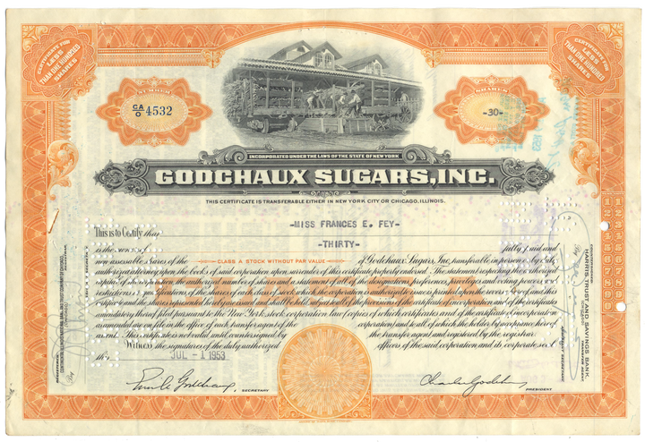 Godchaux Sugars, Inc. Stock Certificate