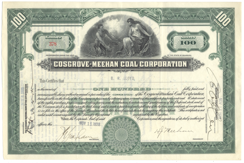Cosgrove-Meehan Coal Corporation Stock Certificate