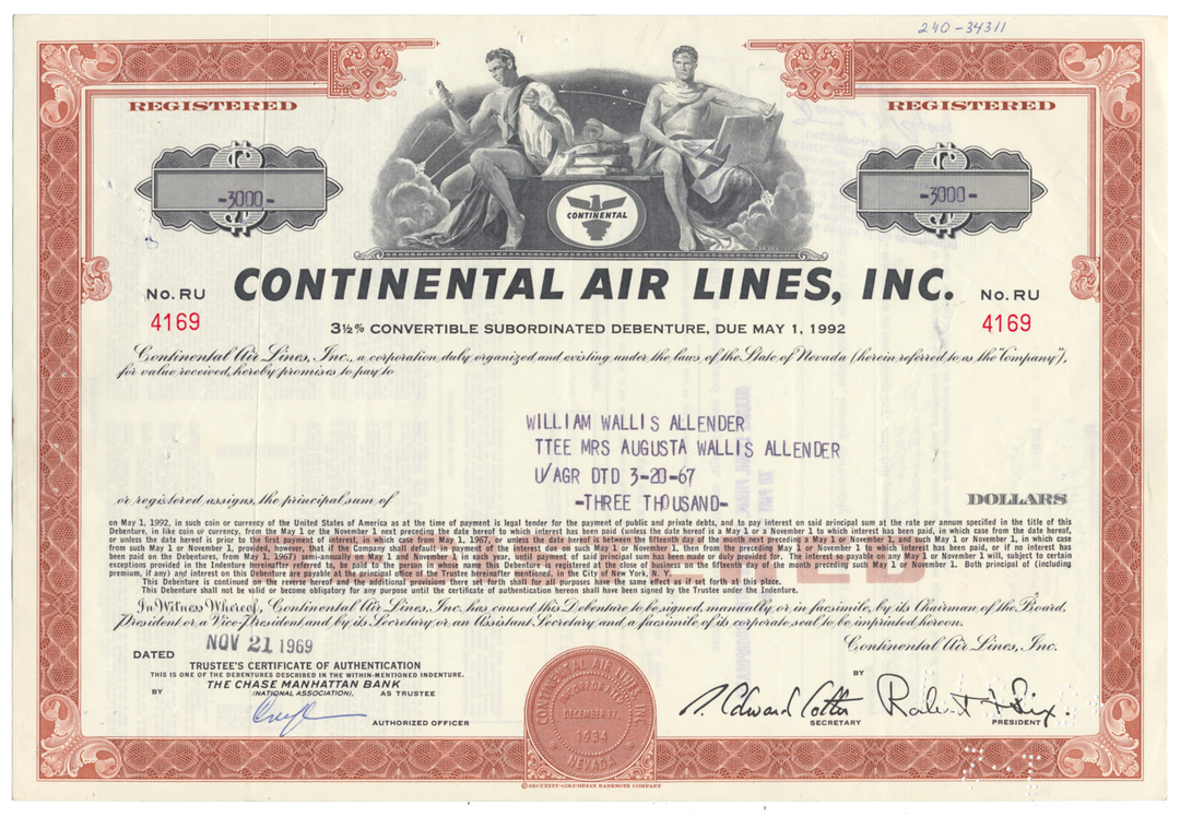 Continental Air Lines, Inc. Bond Certificate