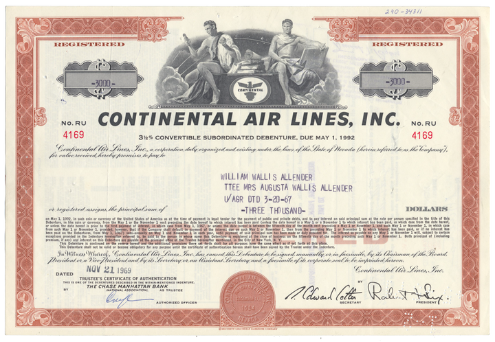 Continental Air Lines, Inc. Bond Certificate