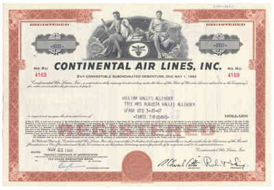 Continental Air Lines, Inc. Bond Certificate