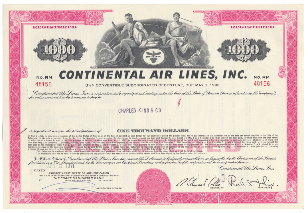 Continental Air Lines, Inc. Bond Certificate