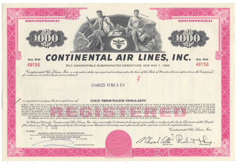 Continental Air Lines, Inc. Bond Certificate