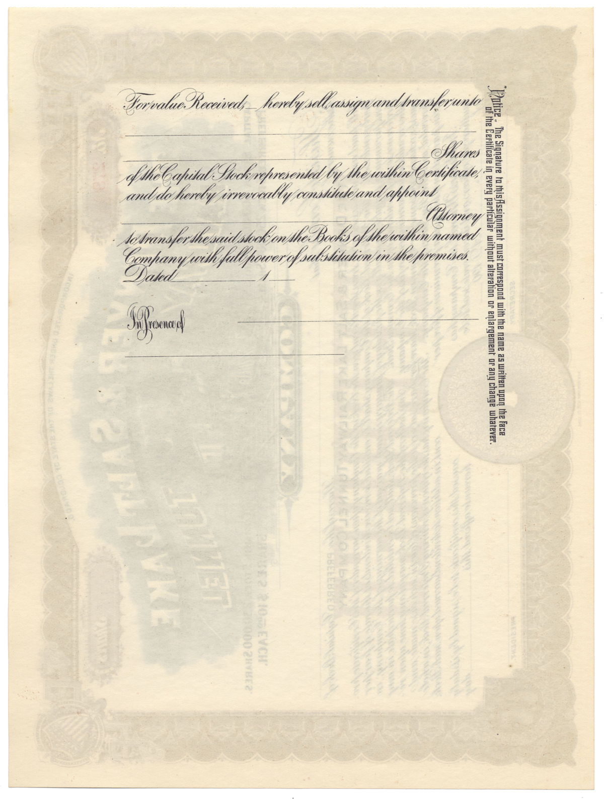Denver & Salt Lake Railway Tunnel Company Stock Certificate