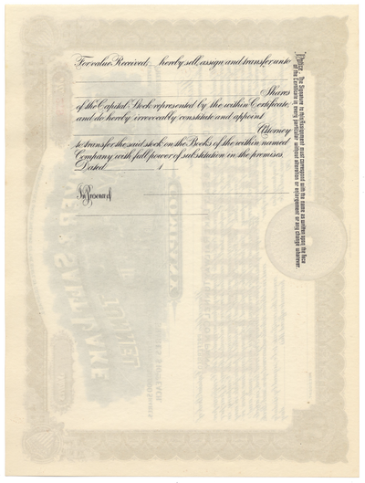 Denver & Salt Lake Railway Tunnel Company Stock Certificate