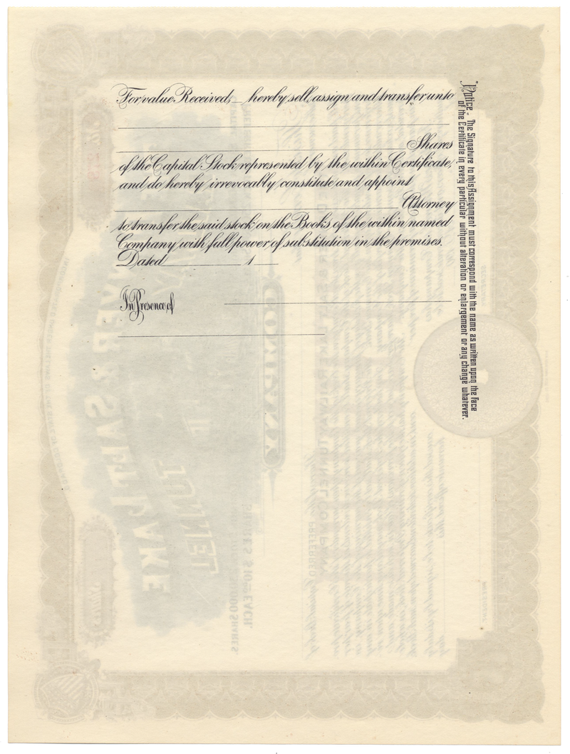 Denver & Salt Lake Railway Tunnel Company Stock Certificate