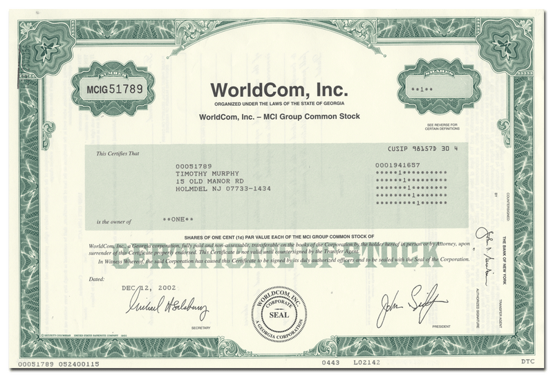WorldCom, Inc. Stock Certificate
