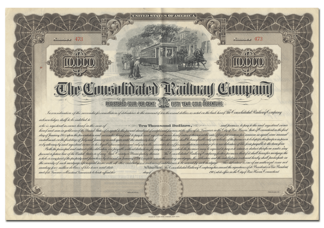 Consolidated Railway Company Bond Certificate