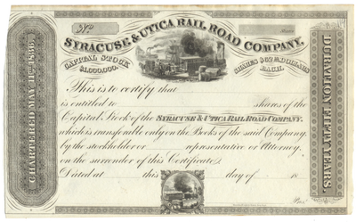 Syracuse & Utica Rail Road Company Stock Certificate