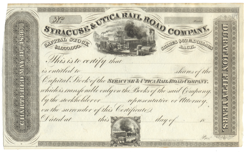 Syracuse & Utica Rail Road Company Stock Certificate