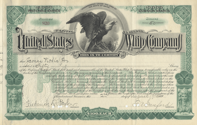 United States Whip Company Stock Certificate