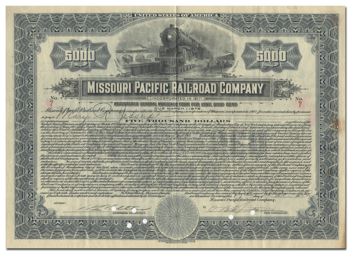 Missouri Pacific Railroad Company Bond Certificate