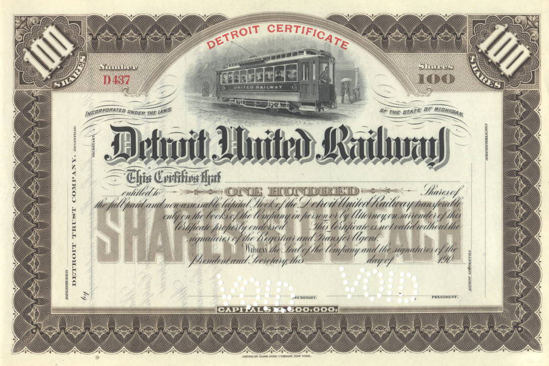 Detroit United Railway Stock Certificate