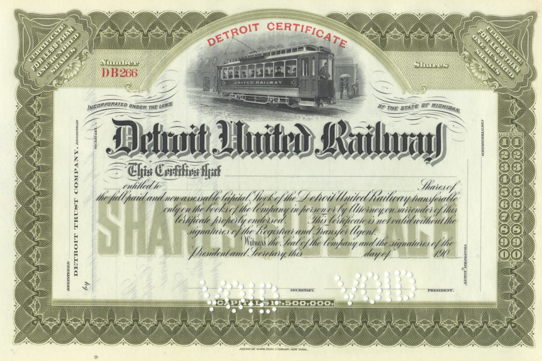 Detroit United Railway Stock Certificate