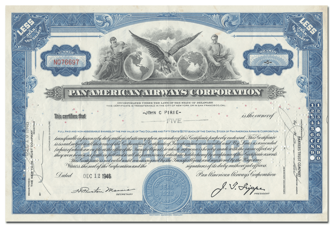 Pan American World Airways Corporation Stock Certificate