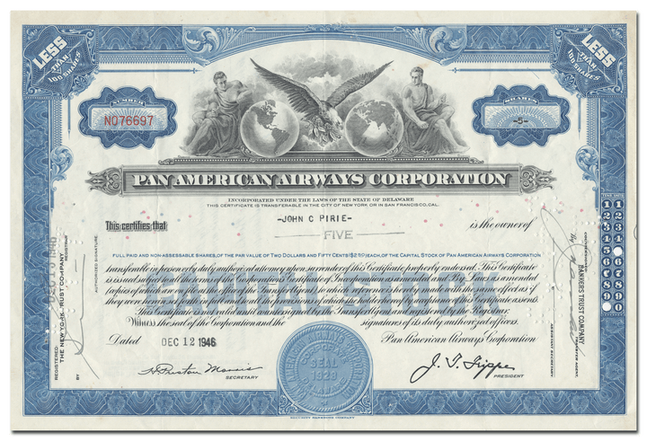 Pan American World Airways Corporation Stock Certificate