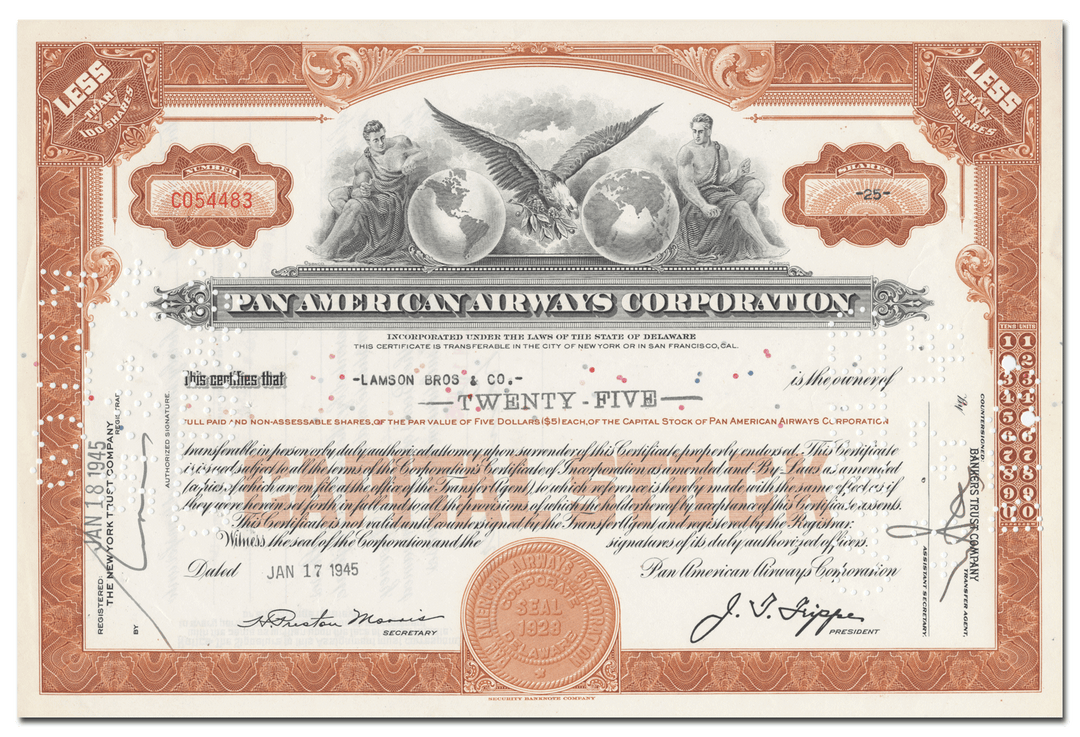 Pan American World Airways Corporation Stock Certificate