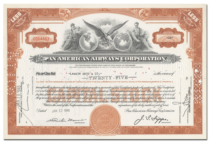 Pan American World Airways Corporation Stock Certificate