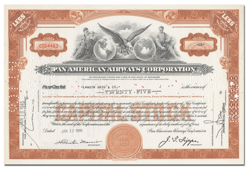 Pan American World Airways Corporation Stock Certificate