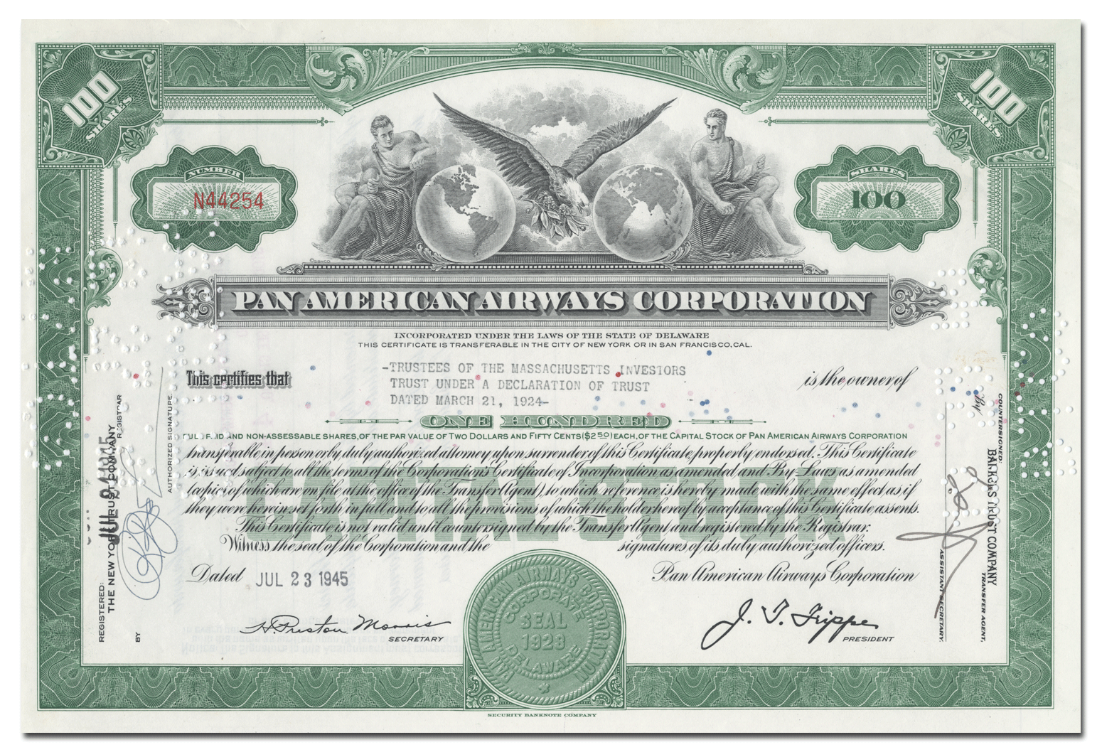 Pan American World Airways Stock Certificate - Ghosts of Wall Street