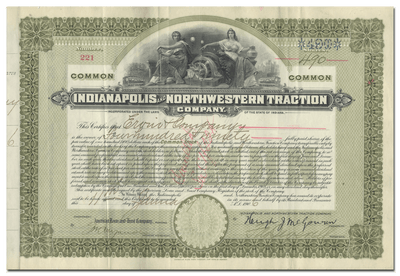 Indianapolis and Northwestern Traction Company Stock Certificate