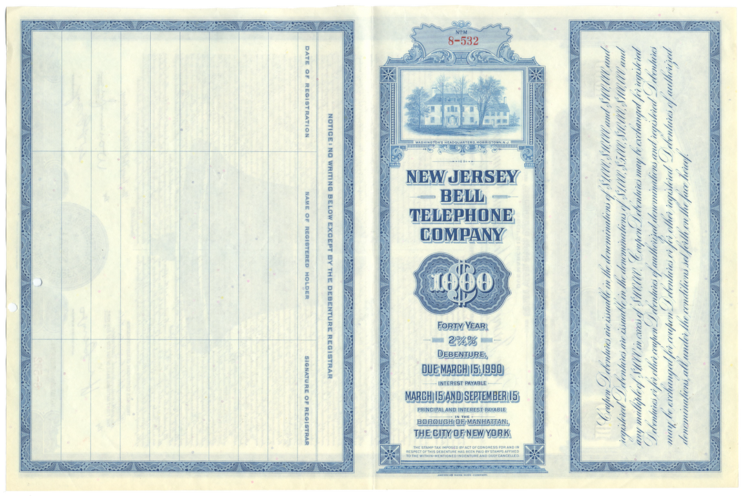 New Jersey Bell Telephone Company Bond Certificate