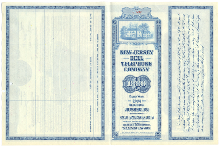 New Jersey Bell Telephone Company Bond Certificate